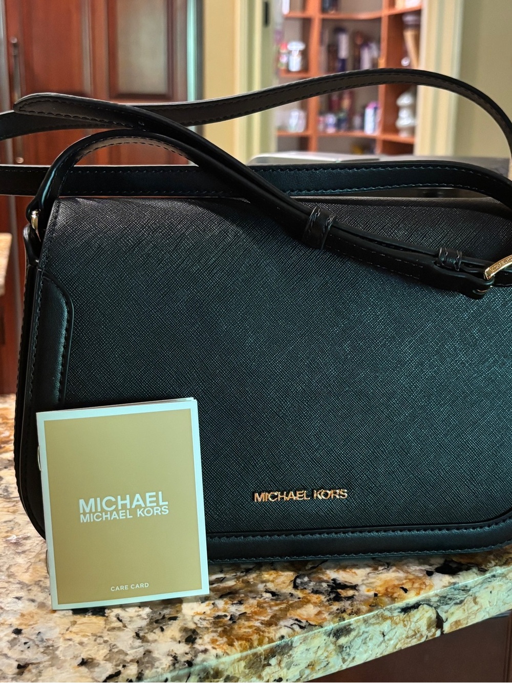 Michael Kors Black Saffiano Crossbody with Gold Logo